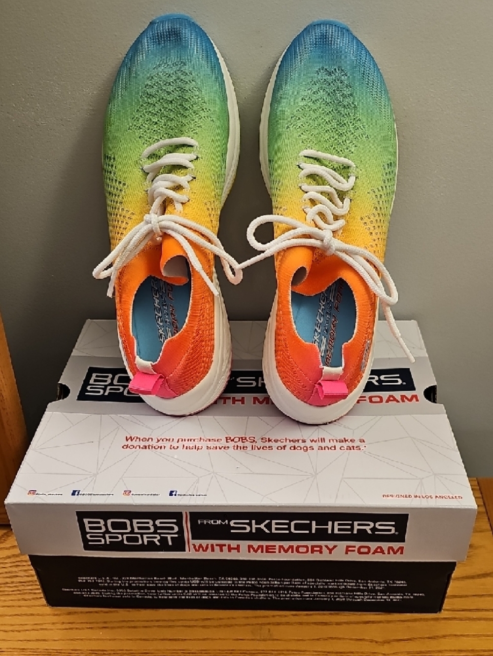 Skechers BOBS SPORT Knit Lace-Up Sneakers - Blue Green Yellow Orange Size 8.5 - Picture 2 of 9
